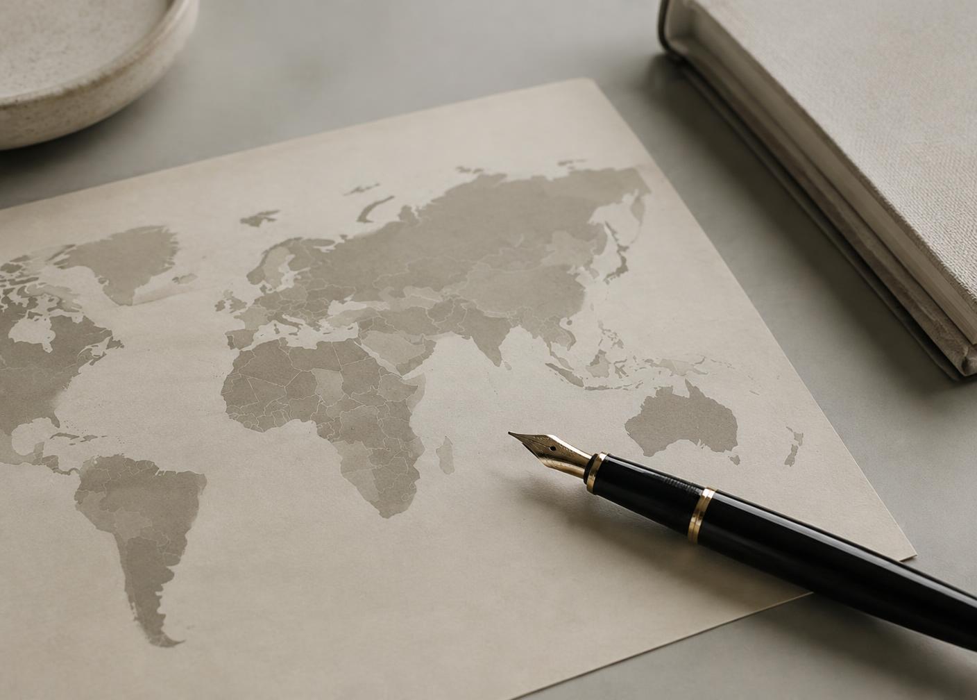 Carte du monde et stylo